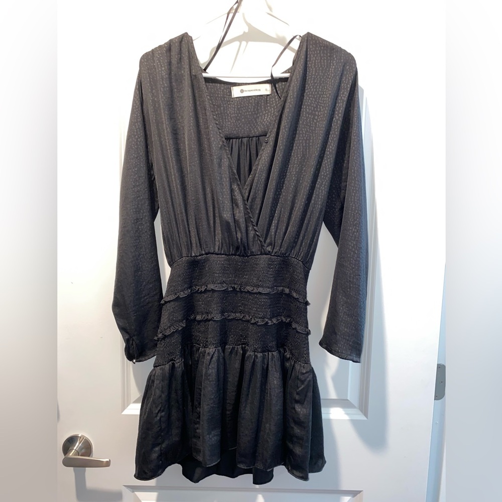 Black Ruched A-Line Long Sleeve Dress